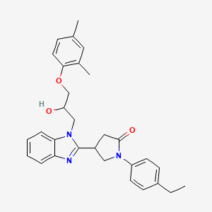 molecular formula C30H33N3O3 B3045067 4-{1-[3-(2,4-dimethylphenoxy)-2-hydroxypropyl]-1H-benzimidazol-2-yl}-1-(4-ethylphenyl)pyrrolidin-2-one CAS No. 1018125-36-4