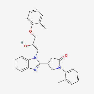molecular formula C28H29N3O3 B3045073 4-{1-[2-hydroxy-3-(2-methylphenoxy)propyl]-1H-benzimidazol-2-yl}-1-(2-methylphenyl)pyrrolidin-2-one CAS No. 1018125-60-4