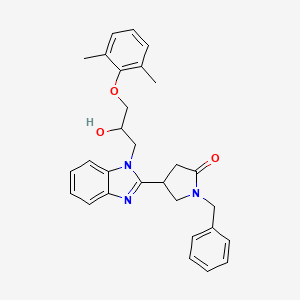 molecular formula C29H31N3O3 B3045076 1-benzyl-4-{1-[3-(2,6-dimethylphenoxy)-2-hydroxypropyl]-1H-benzimidazol-2-yl}pyrrolidin-2-one CAS No. 1018126-44-7