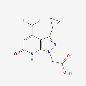 molecular formula C12H11F2N3O3 B3045082 [3-cyclopropyl-4-(difluoromethyl)-6-oxo-6,7-dihydro-1H-pyrazolo[3,4-b]pyridin-1-yl]acetic acid CAS No. 1018142-71-6