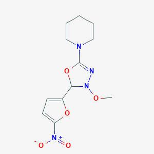 molecular formula C12H16N4O5 B304512 1-(5-{5-Nitro-2-furyl}-4-methoxy-4,5-dihydro-1,3,4-oxadiazol-2-yl)piperidine 
