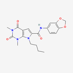 molecular formula C20H22N4O5 B3045132 N-(benzo[d][1,3]dioxol-5-yl)-7-butyl-1,3-dimethyl-2,4-dioxo-2,3,4,7-tetrahydro-1H-pyrrolo[2,3-d]pyrimidine-6-carboxamide CAS No. 1021023-55-1