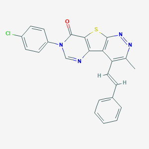 molecular formula C23H15ClN4OS B304515 7-(4-chlorophenyl)-3-methyl-4-(2-phenylvinyl)pyrimido[4',5':4,5]thieno[2,3-c]pyridazin-8(7H)-one 
