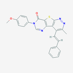 molecular formula C24H18N4O2S B304516 7-(4-methoxyphenyl)-3-methyl-4-(2-phenylvinyl)pyrimido[4',5':4,5]thieno[2,3-c]pyridazin-8(7H)-one 
