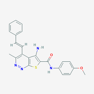 molecular formula C23H20N4O2S B304518 5-amino-N-(4-methoxyphenyl)-3-methyl-4-(2-phenylvinyl)thieno[2,3-c]pyridazine-6-carboxamide 