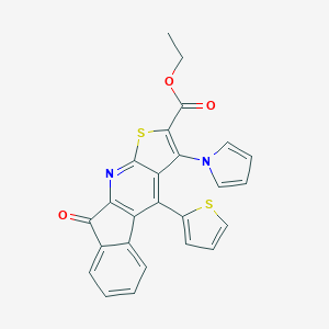 molecular formula C25H16N2O3S2 B304519 ethyl 9-oxo-3-(1H-pyrrol-1-yl)-4-(2-thienyl)-9H-indeno[2,1-b]thieno[3,2-e]pyridine-2-carboxylate 
