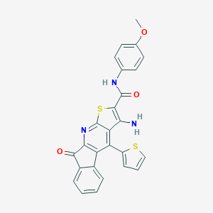 molecular formula C26H17N3O3S2 B304520 3-amino-N-(4-methoxyphenyl)-9-oxo-4-(2-thienyl)-9H-indeno[2,1-b]thieno[3,2-e]pyridine-2-carboxamide 