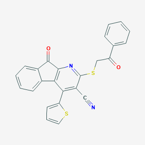 molecular formula C25H14N2O2S2 B304525 9-oxo-2-[(2-oxo-2-phenylethyl)sulfanyl]-4-(2-thienyl)-9H-indeno[2,1-b]pyridine-3-carbonitrile 
