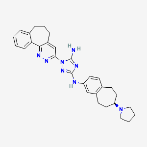 molecular formula C30H34N8 B3045254 (R)-1-(6,7-Dihydro-5H-benzo[6,7]cyclohepta[1,2-C]pyridazin-3-YL)-N3-(7-(pyrrolidin-1-YL)-6,7,8,9-tetrahydro-5H-benzo[7]annulen-2-YL)-1H-1,2,4-triazole-3,5-diamine CAS No. 1037624-76-2