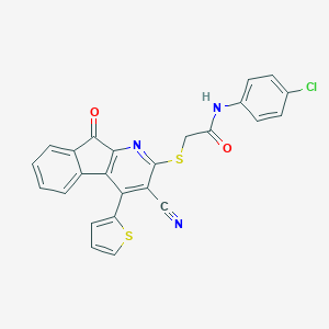 molecular formula C25H14ClN3O2S2 B304527 N-(4-chlorophenyl)-2-{[3-cyano-9-oxo-4-(2-thienyl)-9H-indeno[2,1-b]pyridin-2-yl]sulfanyl}acetamide 