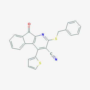 molecular formula C24H14N2OS2 B304529 2-(benzylsulfanyl)-9-oxo-4-(2-thienyl)-9H-indeno[2,1-b]pyridine-3-carbonitrile 