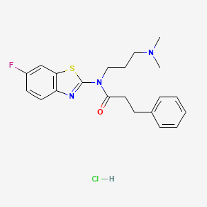 molecular formula C21H25ClFN3OS B3045342 N-(3-(dimethylamino)propyl)-N-(6-fluorobenzo[d]thiazol-2-yl)-3-phenylpropanamide hydrochloride CAS No. 1052541-49-7