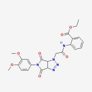 molecular formula C23H23N5O7 B3045344 ethyl 2-({[5-(3,4-dimethoxyphenyl)-4,6-dioxo-4,5,6,6a-tetrahydropyrrolo[3,4-d][1,2,3]triazol-1(3aH)-yl]acetyl}amino)benzoate CAS No. 1052612-50-6