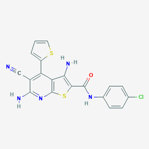 molecular formula C19H12ClN5OS2 B304537 3,6-diamino-N-(4-chlorophenyl)-5-cyano-4-(2-thienyl)thieno[2,3-b]pyridine-2-carboxamide 