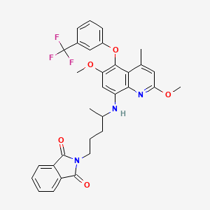 molecular formula C32H30F3N3O5 B3045420 2-(4-((2,6-Dimethoxy-4-methyl-5-(3-(trifluoromethyl)phenoxy)quinolin-8-yl)amino)pentyl)isoindoline-1,3-dione CAS No. 106635-87-4