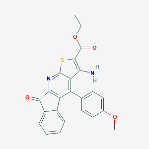 molecular formula C24H18N2O4S B304553 ethyl 3-amino-4-(4-methoxyphenyl)-9-oxo-9H-indeno[2,1-b]thieno[3,2-e]pyridine-2-carboxylate 