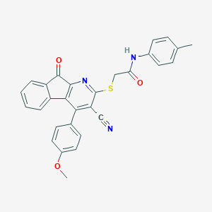 molecular formula C29H21N3O3S B304554 2-{[3-cyano-4-(4-methoxyphenyl)-9-oxo-9H-indeno[2,1-b]pyridin-2-yl]sulfanyl}-N-(4-methylphenyl)acetamide 