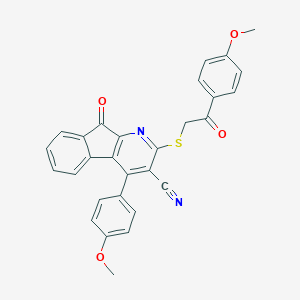 molecular formula C29H20N2O4S B304555 4-(4-methoxyphenyl)-2-{[2-(4-methoxyphenyl)-2-oxoethyl]sulfanyl}-9-oxo-9H-indeno[2,1-b]pyridine-3-carbonitrile 