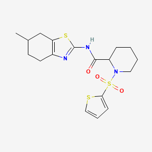 molecular formula C18H23N3O3S3 B3045556 2-Piperidinecarboxamide, N-(4,5,6,7-tetrahydro-6-methyl-2-benzothiazolyl)-1-(2-thienylsulfonyl)- CAS No. 1097616-56-2