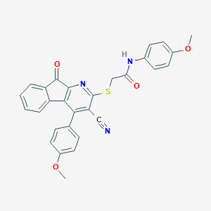 molecular formula C29H21N3O4S B304556 2-{[3-cyano-4-(4-methoxyphenyl)-9-oxo-9H-indeno[2,1-b]pyridin-2-yl]sulfanyl}-N-(4-methoxyphenyl)acetamide 