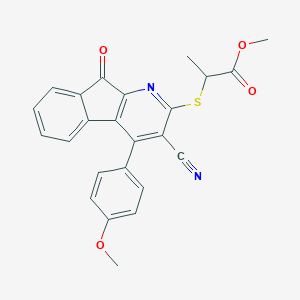 molecular formula C24H18N2O4S B304557 methyl 2-{[3-cyano-4-(4-methoxyphenyl)-9-oxo-9H-indeno[2,1-b]pyridin-2-yl]sulfanyl}propanoate 