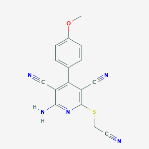 molecular formula C16H11N5OS B304558 2-Amino-6-[(cyanomethyl)sulfanyl]-4-(4-methoxyphenyl)-3,5-pyridinedicarbonitrile 
