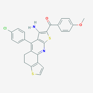 molecular formula C27H19ClN2O2S2 B304560 [7-Amino-6-(4-chlorophenyl)-4,5-dihydrodithieno[2,3-b:2,3-h]quinolin-8-yl](4-methoxyphenyl)methanone 