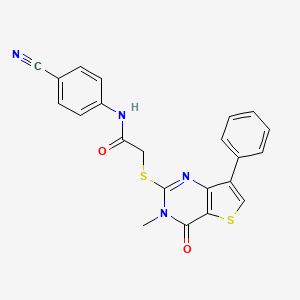molecular formula C22H16N4O2S2 B3045602 N-(4-cyanophenyl)-2-((3-methyl-4-oxo-7-phenyl-3,4-dihydrothieno[3,2-d]pyrimidin-2-yl)thio)acetamide CAS No. 1105196-84-6