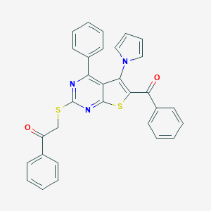 molecular formula C31H21N3O2S2 B304561 2-{[6-benzoyl-4-phenyl-5-(1H-pyrrol-1-yl)thieno[2,3-d]pyrimidin-2-yl]sulfanyl}-1-phenylethanone 