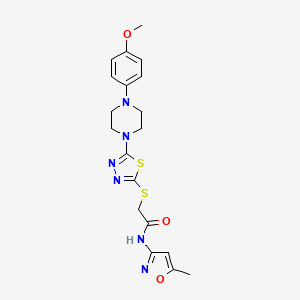 molecular formula C19H22N6O3S2 B3045613 2-((5-(4-(4-methoxyphenyl)piperazin-1-yl)-1,3,4-thiadiazol-2-yl)thio)-N-(5-methylisoxazol-3-yl)acetamide CAS No. 1105198-12-6