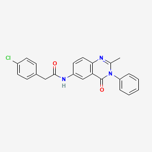 molecular formula C23H18ClN3O2 B3045622 2-(4-chlorophenyl)-N-(2-methyl-4-oxo-3-phenyl-3,4-dihydroquinazolin-6-yl)acetamide CAS No. 1105235-85-5