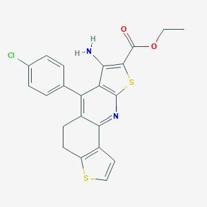 molecular formula C22H17ClN2O2S2 B304563 Ethyl 7-amino-6-(4-chlorophenyl)-4,5-dihydrodithieno[2,3-b:2,3-h]quinoline-8-carboxylate 