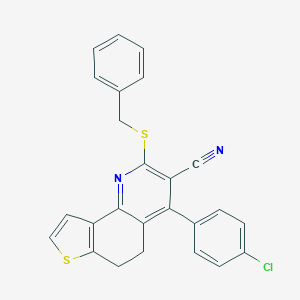 molecular formula C25H17ClN2S2 B304564 2-(Benzylsulfanyl)-4-(4-chlorophenyl)-5,6-dihydrothieno[2,3-h]quinoline-3-carbonitrile 
