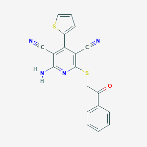 molecular formula C19H12N4OS2 B304567 2-Amino-6-[(2-oxo-2-phenylethyl)sulfanyl]-4-(2-thienyl)-3,5-pyridinedicarbonitrile 