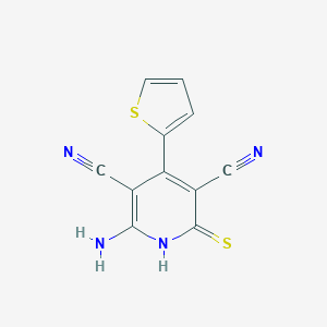 molecular formula C11H6N4S2 B304568 2-Amino-6-sulfanyl-4-thiophen-2-ylpyridine-3,5-dicarbonitrile 