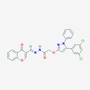 molecular formula C27H18Cl2N4O4 B304577 2-{[5-(3,5-dichlorophenyl)-1-phenyl-1H-pyrazol-3-yl]oxy}-N'-[(4-oxo-4H-chromen-3-yl)methylene]acetohydrazide 