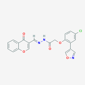 molecular formula C21H14ClN3O5 B304578 2-[4-chloro-2-(4-isoxazolyl)phenoxy]-N'-[(4-oxo-4H-chromen-3-yl)methylene]acetohydrazide 