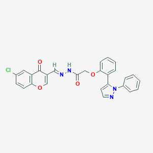 molecular formula C27H19ClN4O4 B304579 N'-[(6-chloro-4-oxo-4H-chromen-3-yl)methylene]-2-[2-(1-phenyl-1H-pyrazol-5-yl)phenoxy]acetohydrazide 