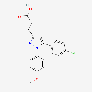 molecular formula C19H17ClN2O3 B3045804 3-[5-(4-chlorophenyl)-1-(4-methoxyphenyl)pyrazol-3-yl]propanoic Acid CAS No. 114150-42-4