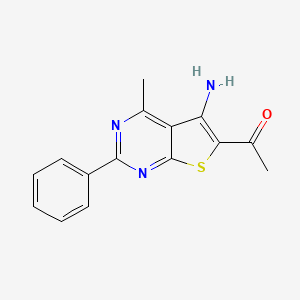 molecular formula C15H13N3OS B3045856 Ethanone, 1-(5-amino-4-methyl-2-phenylthieno[2,3-d]pyrimidin-6-yl)- CAS No. 115073-27-3