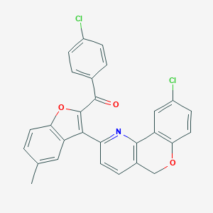 molecular formula C28H17Cl2NO3 B304587 [3-(9-chloro-5H-chromeno[4,3-b]pyridin-2-yl)-5-methyl-1-benzofuran-2-yl](4-chlorophenyl)methanone 
