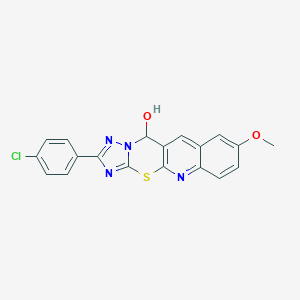 molecular formula C19H13ClN4O2S B304589 2-(4-chlorophenyl)-8-methoxy-11H-[1,2,4]triazolo[5',1':2,3][1,3]thiazino[6,5-b]quinolin-11-ol 