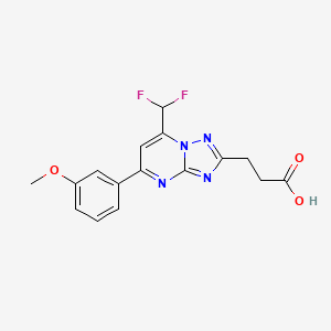 molecular formula C16H14F2N4O3 B3045901 3-[7-(Difluoromethyl)-5-(3-methoxyphenyl)[1,2,4]triazolo[1,5-a]pyrimidin-2-yl]propanoic acid CAS No. 1160246-06-9