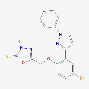 molecular formula C18H13BrN4O2S B304596 5-{[4-bromo-2-(1-phenyl-1H-pyrazol-3-yl)phenoxy]methyl}-1,3,4-oxadiazol-2-yl hydrosulfide 