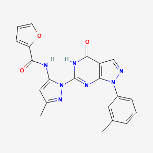 molecular formula C21H17N7O3 B3045970 N-(3-methyl-1-(4-oxo-1-(m-tolyl)-4,5-dihydro-1H-pyrazolo[3,4-d]pyrimidin-6-yl)-1H-pyrazol-5-yl)furan-2-carboxamide CAS No. 1171770-27-6