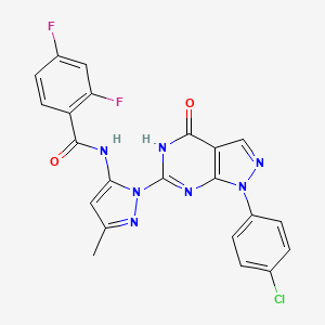 molecular formula C22H14ClF2N7O2 B3045977 N-(1-(1-(4-chlorophenyl)-4-oxo-4,5-dihydro-1H-pyrazolo[3,4-d]pyrimidin-6-yl)-3-methyl-1H-pyrazol-5-yl)-2,4-difluorobenzamide CAS No. 1172372-20-1