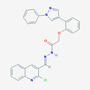 molecular formula C27H20ClN5O2 B304599 N'-[(2-chloro-3-quinolinyl)methylene]-2-[2-(1-phenyl-1H-pyrazol-4-yl)phenoxy]acetohydrazide 