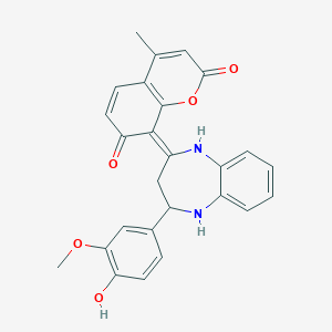 molecular formula C26H22N2O5 B304600 (8E)-8-[2-(4-hydroxy-3-methoxyphenyl)-1,2,3,5-tetrahydro-1,5-benzodiazepin-4-ylidene]-4-methylchromene-2,7-dione 