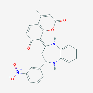 molecular formula C25H19N3O5 B304610 (8E)-4-methyl-8-[2-(3-nitrophenyl)-1,2,3,5-tetrahydro-1,5-benzodiazepin-4-ylidene]chromene-2,7-dione 
