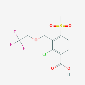 molecular formula C11H10ClF3O5S B3046133 Benzoic acid, 2-chloro-4-(methylsulfonyl)-3-[(2,2,2-trifluoroethoxy)methyl]- CAS No. 120100-77-8